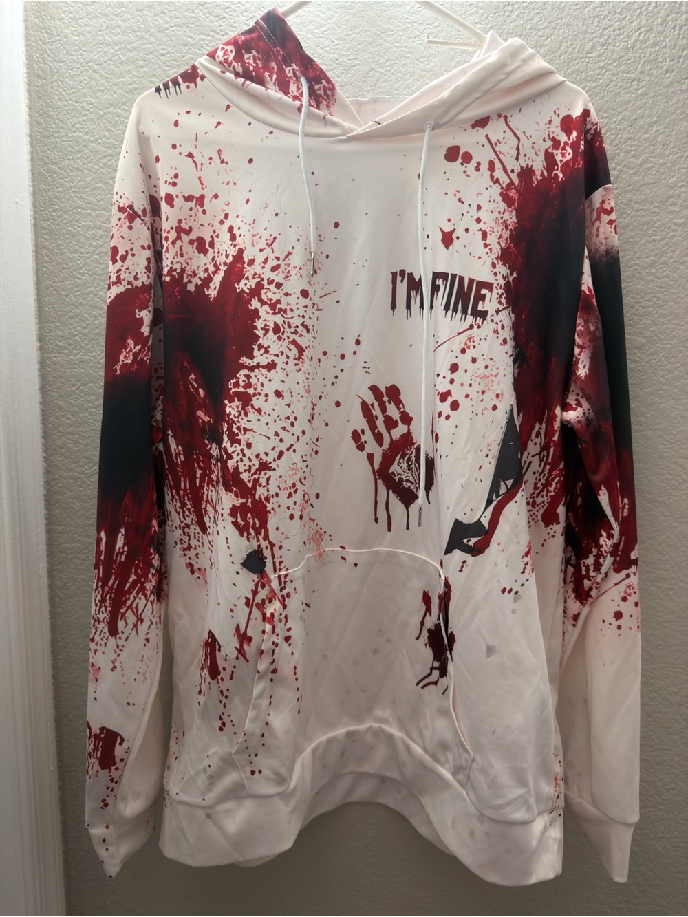 Just in time for Halloween Mens Large Red & White 'I'm Fine' Graphic Hoodie NWOT